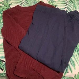 Large wide cut navy pants & medium maroon sweater